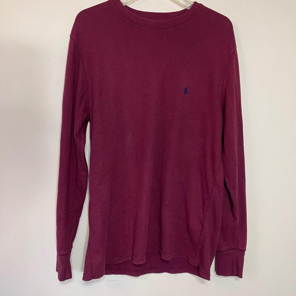 Polo Ralph Lauren Mens Burgundy Waffle Knit Long Sleeve Crew Neck Shirt L Henley